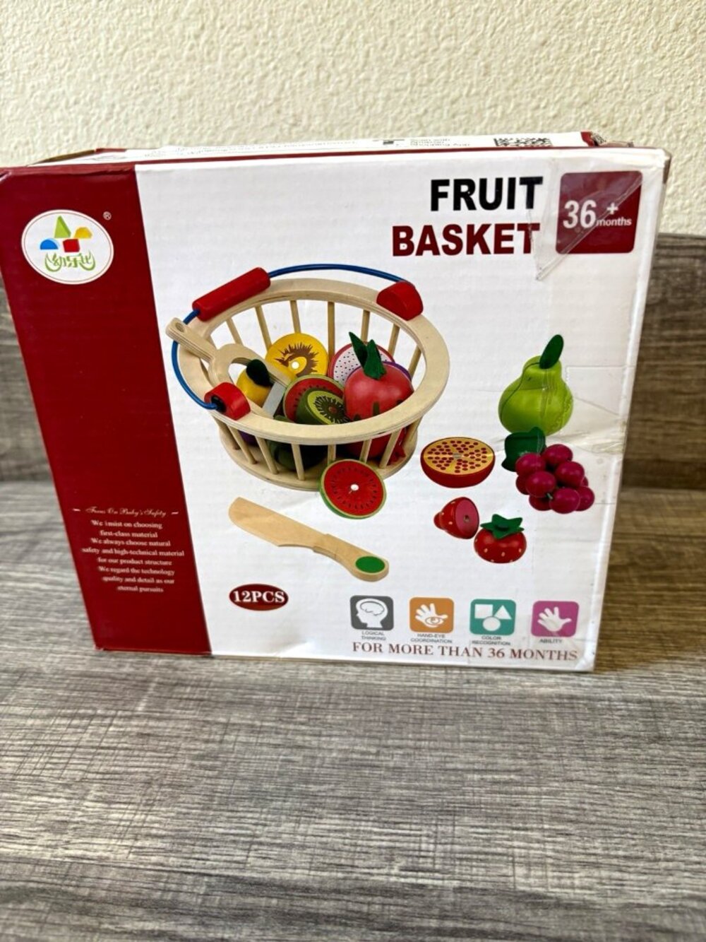 BaiTu Wooden Fruit Basket Pretend Play Set 12PCS, Recommended 36+ Months